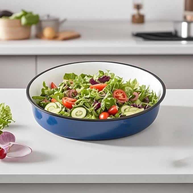 12 Inch Enamel Roasting Pan for Induction Cooktops - Heavy Duty Round Baking Pan for Thanksgiving Turkey Christmas Ham Lasagna & Pizza Dishwasher Safe Oven Broiler & Stovetop Pan