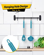 Silicone Pasta Fork and Ladle Spoon Set, Large Non Stick Kitchen Utensils for Cooking,Stirring,Serving Spaghetti, Soup, Sauce (BLUE)