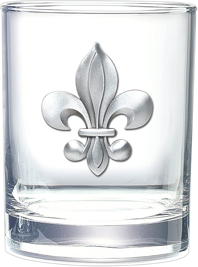 Heritage Pewter Fleur de Lis Double Old Fashion | Double Rocks Glass 14 OZ for Liquor | Expertly Crafted Pewter Glass