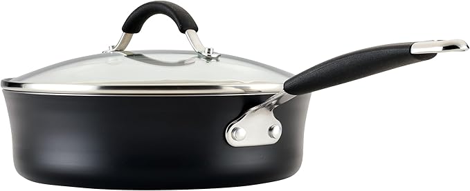 Rachael Ray Cucina Ceramic Nonstick Saute Pan with Lid, 3 Quart Non Stick Sauteuse Pan, Dishwasher Safe - Peppercorn