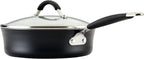 Rachael Ray Cucina Ceramic Nonstick Saute Pan with Lid, 3 Quart Non Stick Sauteuse Pan, Dishwasher Safe - Peppercorn