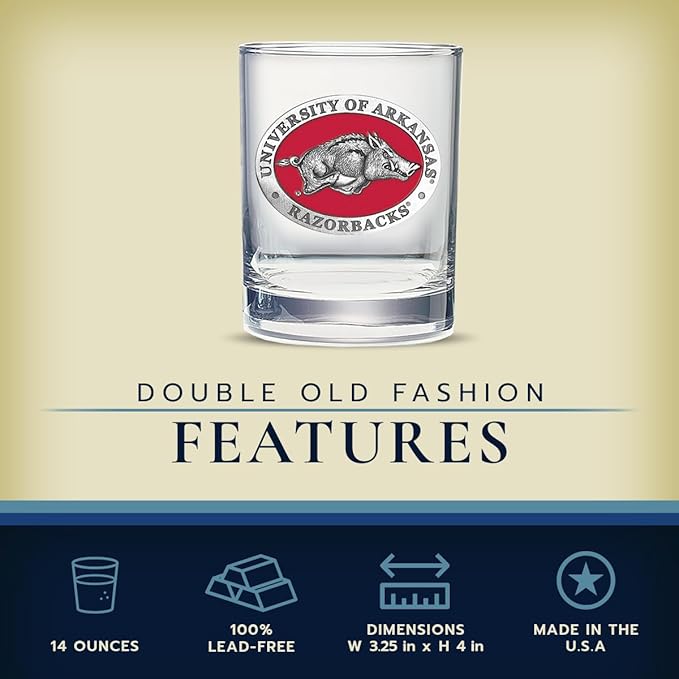 Heritage Pewter Arkansas Double Old Fashion | Double Rocks Glass 14 OZ for Liquor | Expertly Crafted Pewter Glass