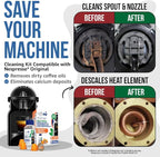 Nespresso Compatible Descaling Kit & Cleaning Pods. 2 Use Descaling Solution & 4 Cleaner Pods. Removes Limescale & Cleans Pod Area. Better Tasting, Hotter Coffee. Nespresso Originaline.