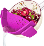 YEVIOR Clip on Strainer for Pots Pan Pasta,Silicone Food Strainer Hands-Free Pan Strainer, Clip-on Kitchen Food Strainer for Spaghetti, Pasta, Ground Beef Fits All Bowls and Pots (Purple)