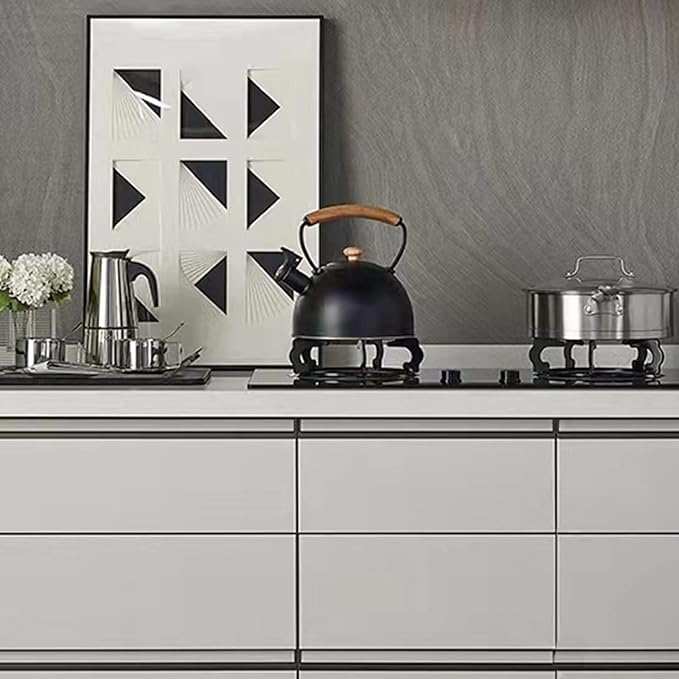 Whistling Tea Kettle 2.5L, Stainless Steel Kettle with Wood Pattern Folding Handle, for Tea Coffee (Black)