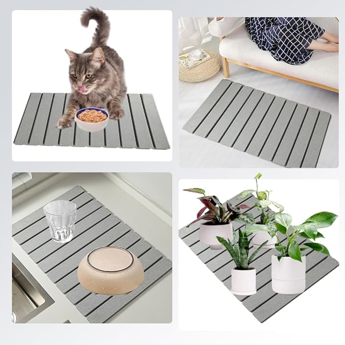 Large Stone Dish Drying Mat For Kitchen Counter,Collapsible Quick Dry Dish Drying Mat,Eco-Friendly Absorbent Diatomaceous Earth Mat for Dishes Bottles Cups, Match Any Countertop 24"(L)×16"(W)