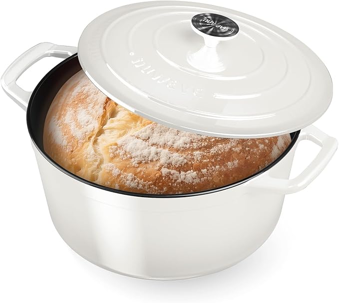 Nuwave 6QT Healthy Enameled Cast Iron Dutch Oven Pot with Lid, Heavy Duty 7-Layer Enamel, Enhanced Rust Protection, Dual Handles, Oven Safe to 500°F for Sourdough Bread Baking, Braise, Stew, Roast