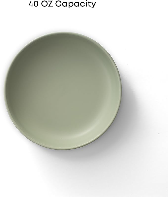 JoyJolt Mesa 40oz Stoneware Serving Bowls Set of 4, Large Salad Pho Soup Pasta Plates for Kitchen, Dishwasher and Microwave Safe, Aesthetic Kitchen Essentials - Matte Sage Green