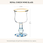 MACKENZIE-CHILDS Stemmed Wine Glass, Decorative Glassware, 16 Ounces, Blue-and-White Royal Check