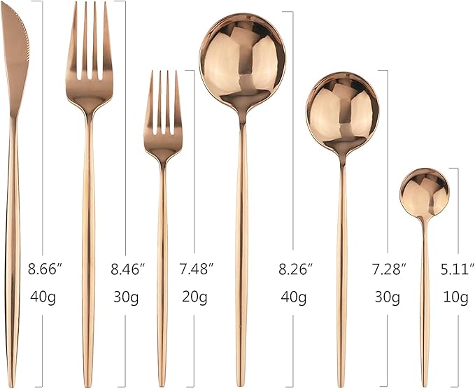 Copper 36-Pieces Silverware Flatware Mirror Polished Dinnerware, 18/0 Stainless Steel Rose Gold Cutlery Set For Home Kitchen Party Hotel Restaurant Wedding Service for 6
