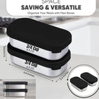 Flexibento - 2 x 6.5 oz | Leak proof | Small Stainless steel Snack Containers with Silicone lids|Dip, snacks, condimenrs | Plastic and BPA free | Metal Lunch box | Black (set of 2)