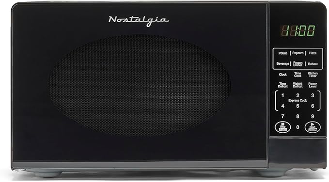 Nostalgia Modern Retro Countertop Microwave Oven - 700-Watt - 0.7 cu ft - 12 Pre-Programmed Cooking Settings - Digital Clock - Kitchen Appliances - Black
