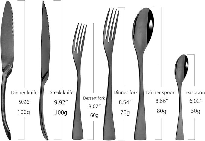 24-Piece Black Flatware, Mirror 18/10 Stainless Steel Modern & Luxury Dinnerware Set With Serrated Steak Knife Teaspoon For Daily Use or Dinner Party Restaurant - Service For 4