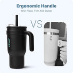 VINUR 30 oz Insulated Tumbler with Handle & Straw Lid-Stainless Steel Double Wall Vacuum Drink Water Cup Coffee Mug with Rubber Base, Black