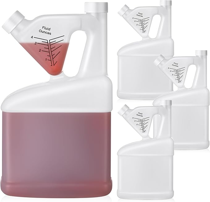 4 Pcs 64 oz Measure Container Tip and Pour Containers, Plastic Bottle With up to 4oz Measuring Capacity