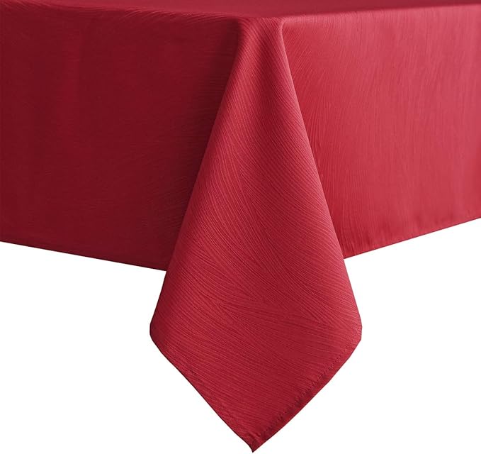 maxmill Jacquard Table Cloth Waving Pattern Water Resistant Wrinkle Resistance Heavy Weight Soft Tablecloth for Kitchen Dinning Tabletop Decoration Oblong 60 x 140 Inch Red