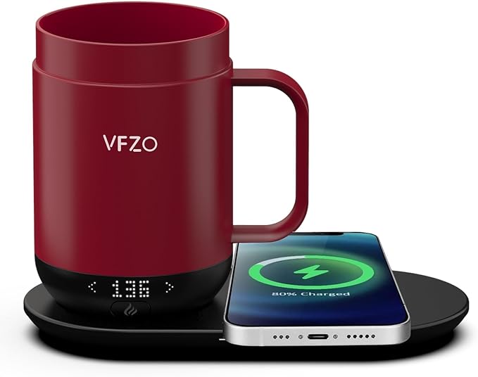 16Oz Temperature Control Smart Mug, Self Heating Coffee Mug LED Display, 180 Min Battery Life - Hot up to 149℉ Fast Wireless Charger Base Improved Design (16oz, Burgundy)