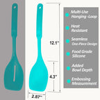 Large Silicone Cooking Spoon, Non-Stick Solid Spoon with Deep Blow and Measurement Mark for Mixing, Serving, Draining, Scooping, Scraping, Heat Resistant Kitchen Utensils, Teal