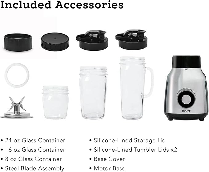 Tribest PBG-5050-A Portable Blender for Shakes and Smoothies with Glass Blender Cups, Chrome