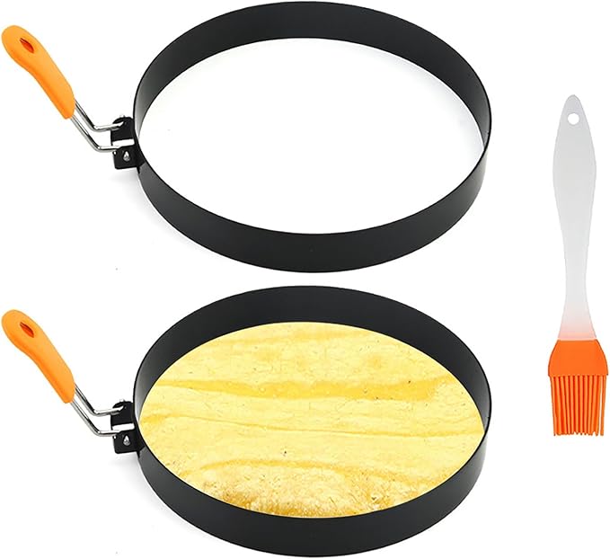 Egg Rings 2 Pack 6" Pancake Mold Nonstick Round Pancake Egg Mold with Silicone Handle Stainless Steel Frying Eggs Ring for Griddle Sandwich Eggs English Muffin Pancakes Burger Breakfast