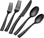 Black Hammered Silverware Set,40-Piece Stainless Steel Heavy Duty Flatware Set for 8,Food-Grade Tableware Cutlery Set, Mirror Utensil Sets for Home Restaurant