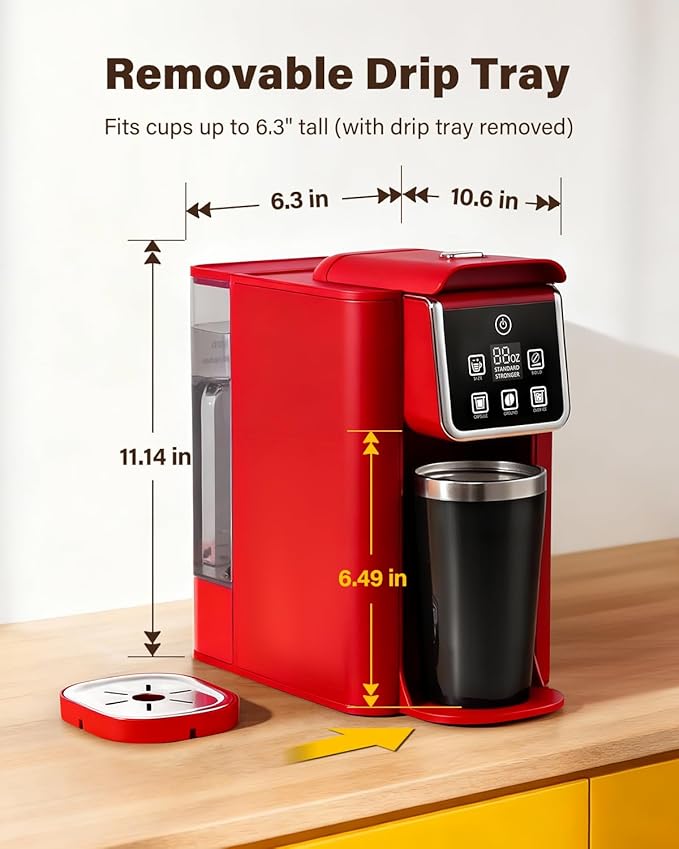 SHARDOR Single Serve Coffee Maker, Hot & Iced Coffee Machine for K Cup and Grounds, 6 to 14 oz Brew Sizes, 50 oz Removable Water Tank, Bold Brew Setting, Pod Coffee Maker with Reusable Filter, Red