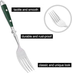 5-Piece Silverware Set, 304 Riveted Stainless Steel Flatware Set, Service for 1, Vintage Cutlery Set with Green Bakelite Handle, Mirror Polished | Rustic | Dishwasher Safe