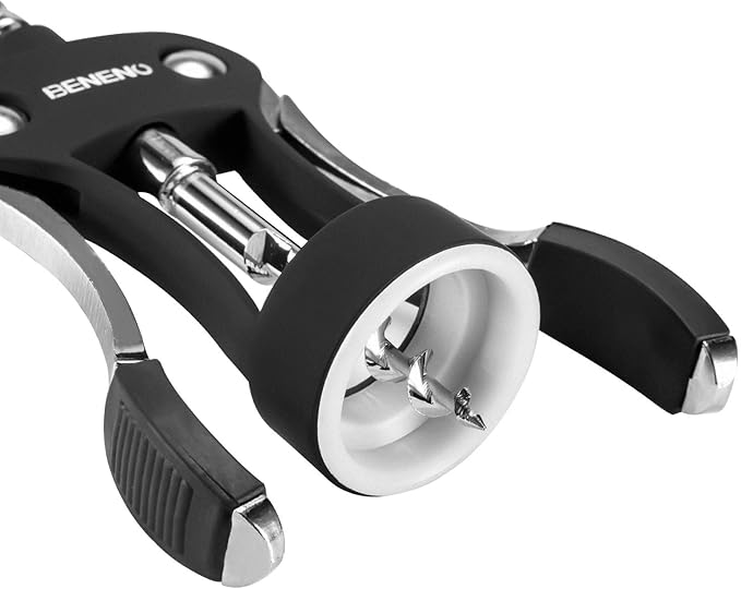Beneno Wine Opener with Stainless Steel Wine Foil Cutter - Bottle Top Seal Cutter, Zinc Alloy Premium Wing Corkscrew with Multifunctional Bottles Opener, Upgrade Black Set