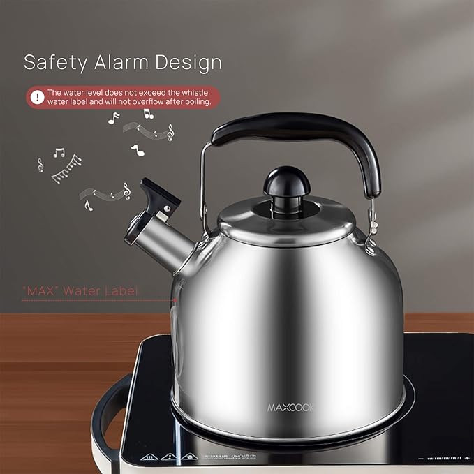 4.2 Quart/4L Stainless Steel Whistling Tea Kettle,Brushed Satin, Suitable to Boiling Water & Tea on Induction Stove, Gas Stove Top