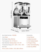 VEVOR Commercial Slushy Machine, 12Lx2 Double Tank Frozen Drink Machine, 96 Cups Stainless Steel Margarita Smoothie Frozen Drink Maker, Slushie Maker for Home Party Restaurants Cafe Bars