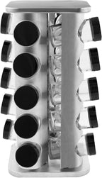 Orii 20 Jar Rotating Stainless Steel Spice Rack - No Spices - Black Lids