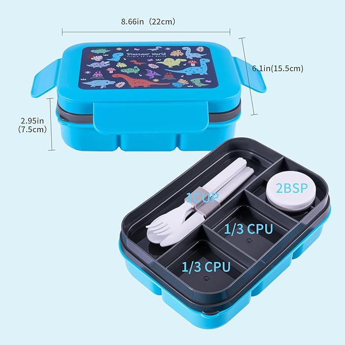 Leak-Proof, 8-Compartment Bento-Style Kids Lunch Box - Ideal Portion Sizes for Ages 6 +, Durale, Drop-Proof, Dishwasher Safe, & Made with BPA-Free Materials(Blue)