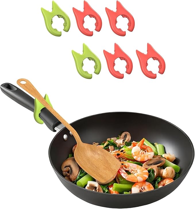 6-Pack Silicone Pot Clip Spoon Rest, Non-Slip Heat Resistant Spoon Holder for Pot, Kitchen Cooking Utensil Rest