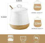 glowworm 12 Ounce Honey Jar with Dipper, Ceramic Honey Container for Home, Kitchen, Farmhouse Housewarming Gift, Dishwasher Safe, White