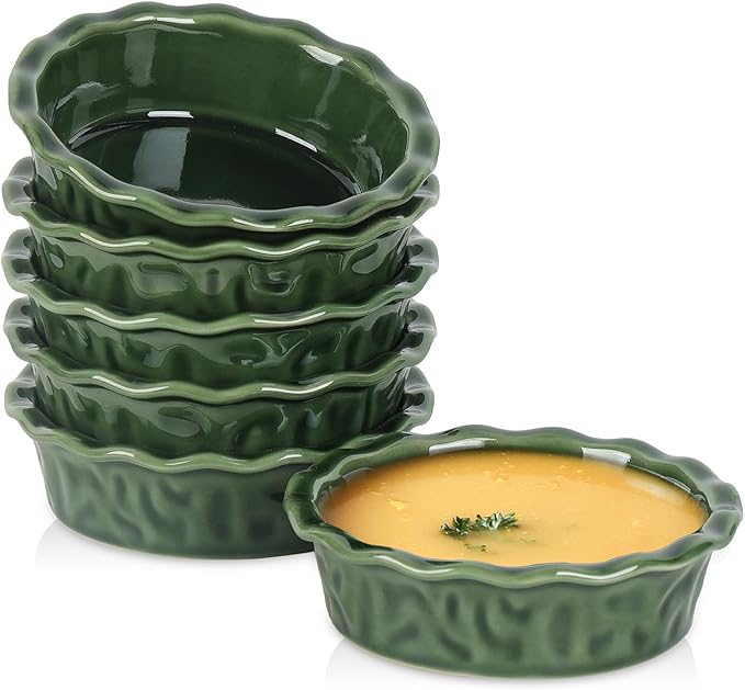 Vicrays Ceramic Pie Pan for Baking - 5.5 inch Small Pie Plates Deep Dish Round Pot Casserole Mini Serving Bowl, Microwave Oven Safe for Dessert Apple Pie Cake Tart Pizza, Set of 6 - Green