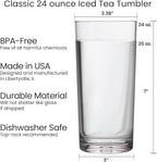 US Acrylic Classic Clear Plastic Reusable Drinking Glasses (Set of 6) 24oz Iced-Tea Cups | BPA-Free Tumblers, Made in USA | Top-Rack Dishwasher Safe