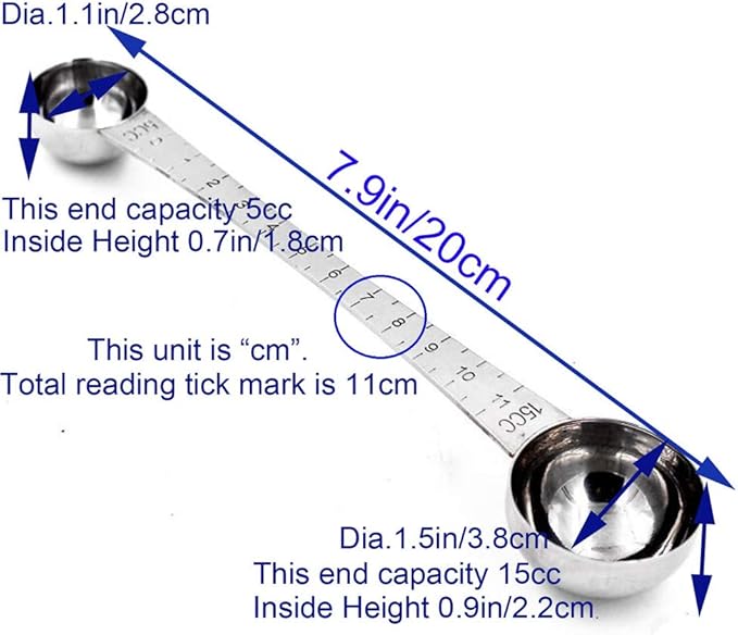 CoaGu Dual-Measure Coffee Scoop Set: 1 Tsp (5ml) & 1 Tbsp (15ml) Long-Handled Stainless Steel Scoops for Precise Coffee and Baking Measurements