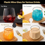 40 count Diamond Unbreakable Stemless Plastic Wine Champagne Whiskey Glasses Elegant Durable Disposable Indoor Outdoor Home office wedding bars 12 Ounce (Classic Old Fashioned Clear)
