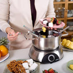 CUSIMAX Electric Fondue Pot Set with Temperature Control, 8-Color Coded Forks, Stainless Steel Fondue Maker, For Chocolate, Cheese, Broth, Oil, 1500W, 1.4 Quarts, Easy to Clean