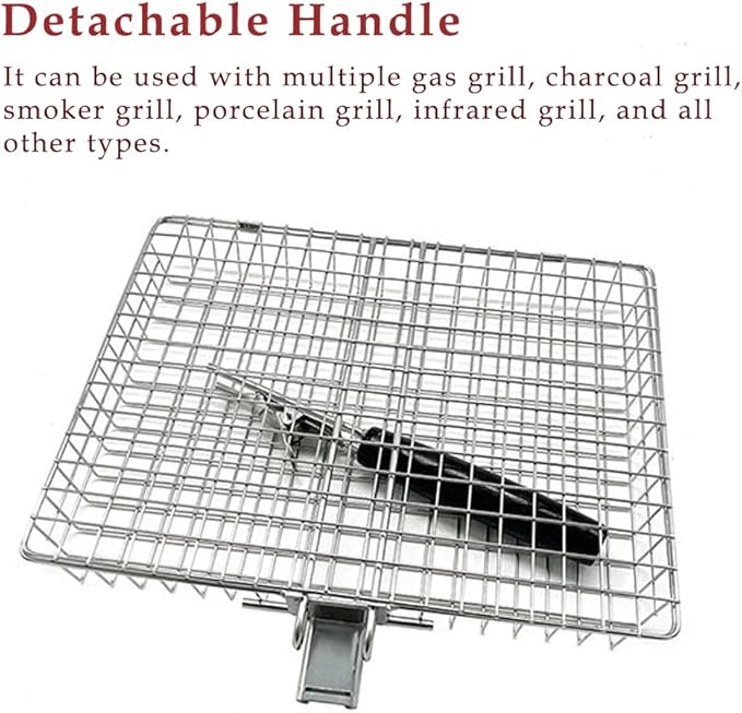 Large Grill Basket Set with Heat-Resistant Gloves & Skewers - Heavy Duty 304 Stainless Steel Folding BBQ Rack for Fish, Meat, Vegetables, Tailgating, Camping Gift for Grill Masters (Dad/Husband)