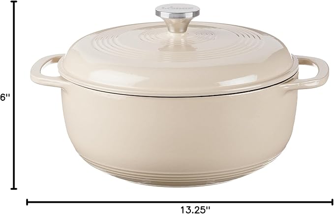 Lodge 6 Quart Enameled Cast Iron Dutch Oven with Lid – Dual Handles – Oven Safe up to 500° F or on Stovetop - Use to Marinate, Cook, Bake, Refrigerate and Serve – Sandalwood
