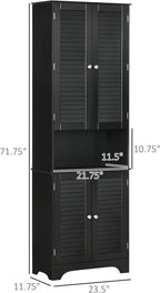 HOMCOM Tall Narrow Bathroom Storage Cabinet with Doors and Shelf Adjustability, Freestanding Linen Cabinet with 2 Cabinets and Countertop, Black