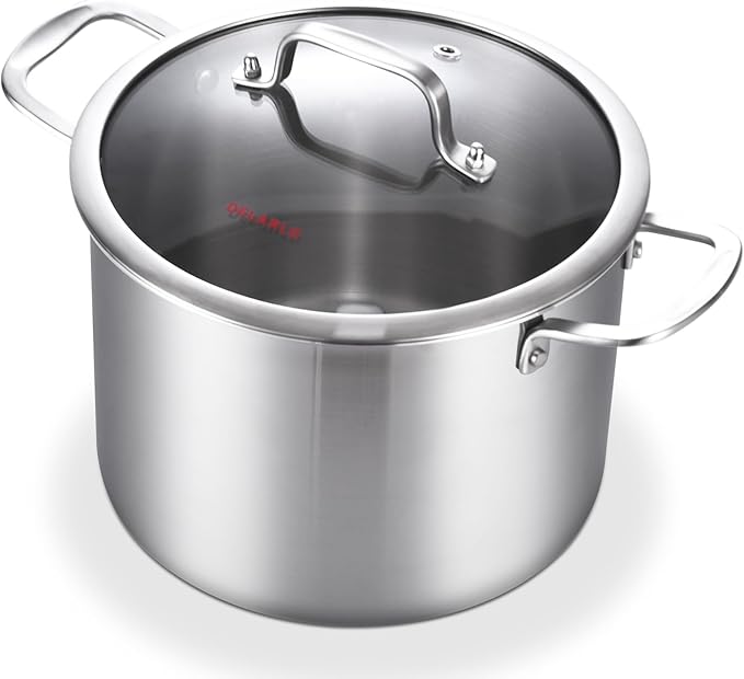 DELARLO Tri-Ply Stainless Steel 8 Quart Stock Pot, Heavy-Duty, All Stove Compatible, Up to 600℉ Soup Pot with Lid, 18/10 Induction Big Stockpot with Lids, Large Stainless Steel Induction for Cooking