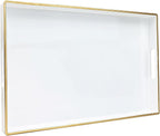Spsyrine White Decorative Serving Tray with Handles, Elegant Plastic Coffee Table Tray for Ottoman, Living Room, Home Decor 15.6" X 10.2"