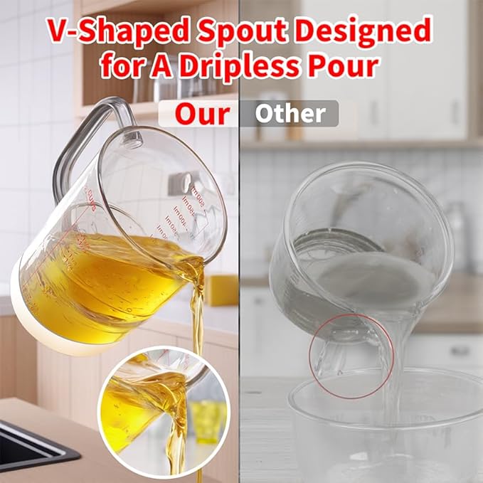 Newness 2-Cup Glass Measuring Cup For Baking and Cooking, (Upgraded, 3 Marking Including Cup/ML/Ounce Scale) Dishwasher, Freezer, Microwave, and Preheated Oven Safe, Essential Kitchen Tools