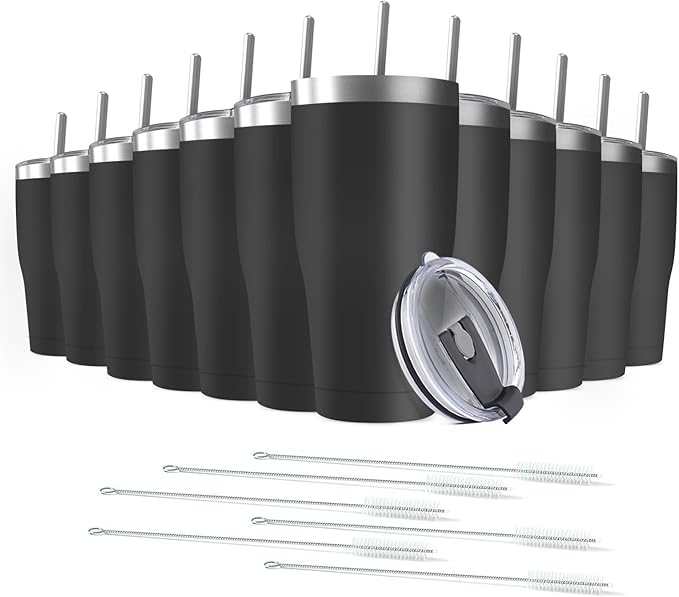 12 Pack 30oz Stainless Steel Tumblers Bulk Reusable Travel Mugs with Lid, Double Wall Powder Coated Coffe Cup for Home, Office, Outdoor Suitable for Vehicle Cup Holders