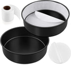 E-far 9.5 Inch Cake Pans Set of 2, Nonstick Stainless Steel Small Round Baking Pans with Parchment Paper & Side Liner Roll, Stainless Steel Core & Non-toxic Coating, Straight Side & 2 Inch Deep