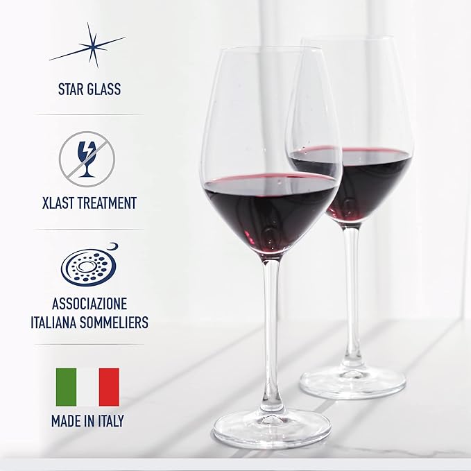 Bormioli Rocco Inalto Tre Sensi Collection Set Of 4 Premium 14.5 Oz. Wine Glasses, Made From Crystal Clear Star Glass, Made In Italy.