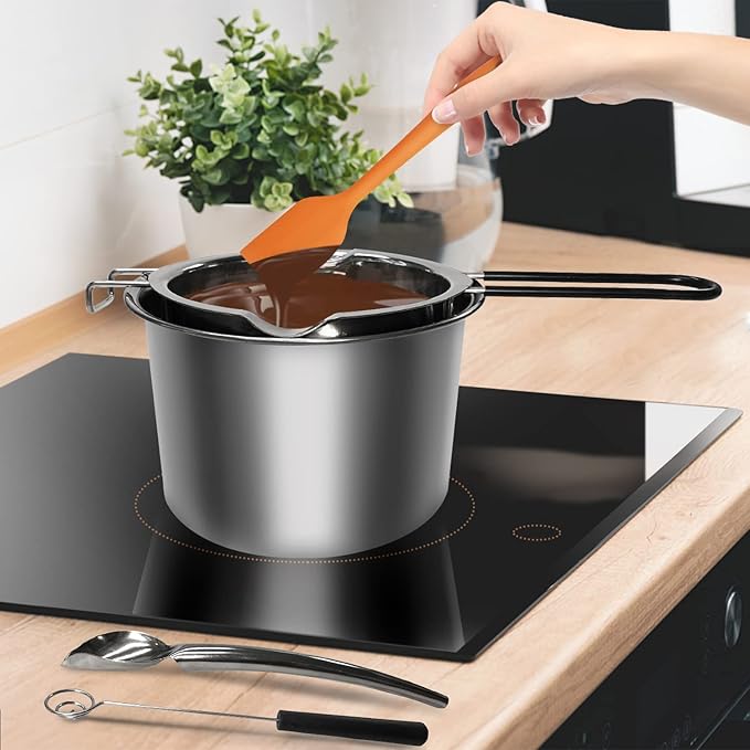 Artcome Double Boiler Melting Pot Set - 600ML/0.6QT Chocolate Melting Pot, 1600ML/1.7QT Stainless Steel Pot, Decorating Spoons, Silicone Spatula and Dipping Tool for Melting Chocolate, Candy, Soap