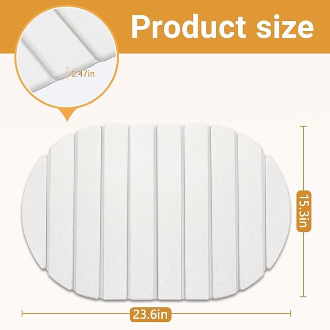 Large Stone Drying Mat, Diatomite Dish Drying Mat, Dish Mat Drying Kitchen Mat - Storable & Anti-Slip for Kitchen, Oval, White, 24"x16"